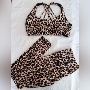 Victoria’s Secret Studio Essentials Leopard Print Sports Bra and Leggings Set